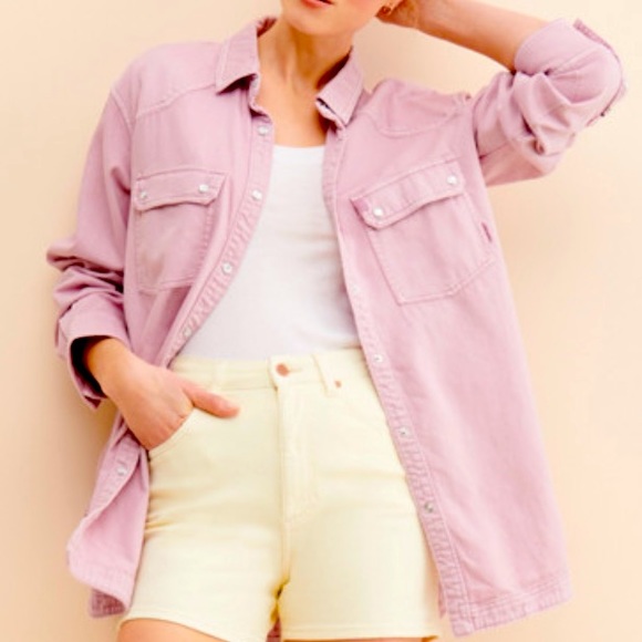 We The Free x Free People Westward Bound Lg Button Oversized Pink Shacket New - Picture 12 of 12